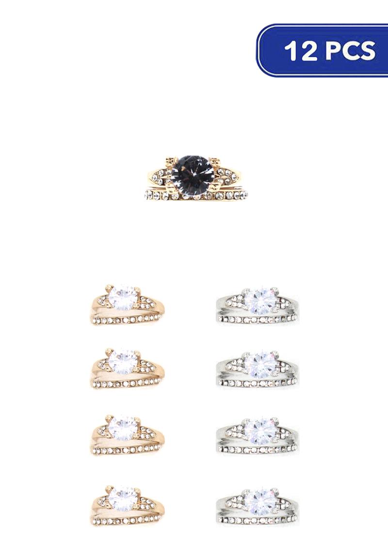 FASHION RHINESTONE GEMSTONE RING 2 PC SET (12 UNITS)