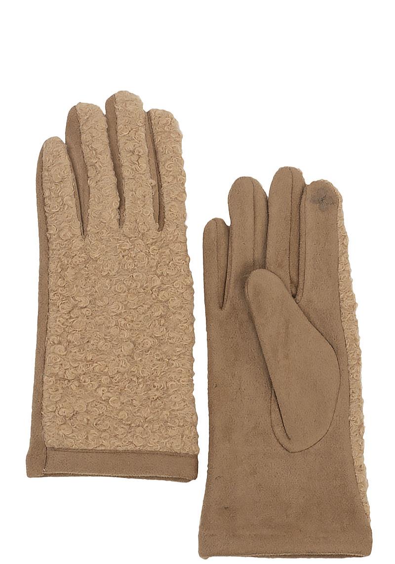 SOLID SHORT CURLY FAUX FUR GLOVES