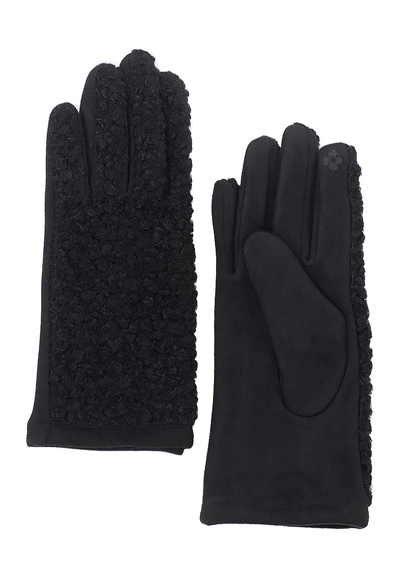 SOLID SHORT CURLY FAUX FUR GLOVES