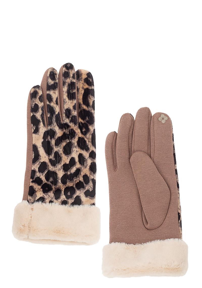 LEOPARD PATTERNED VELOUR TOUCHSCREEN GLOVES