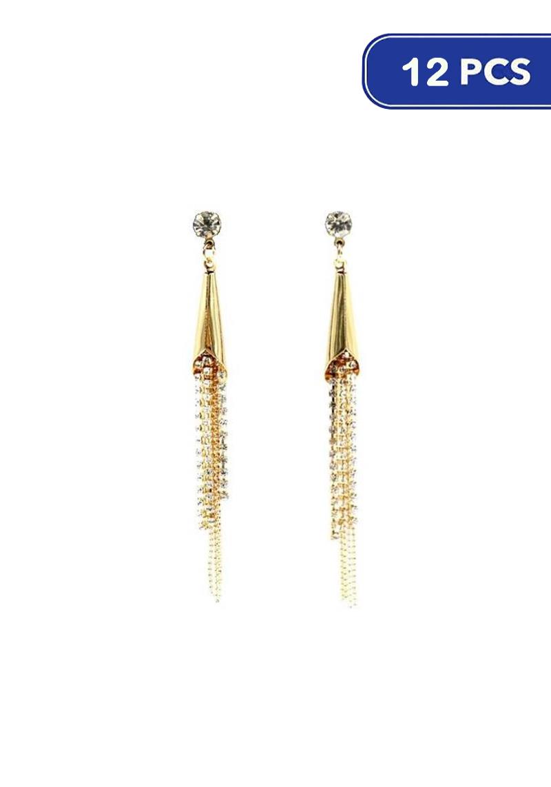 FASHION METAL RHINESTONE TASSEL EARRING (12 UNITS)