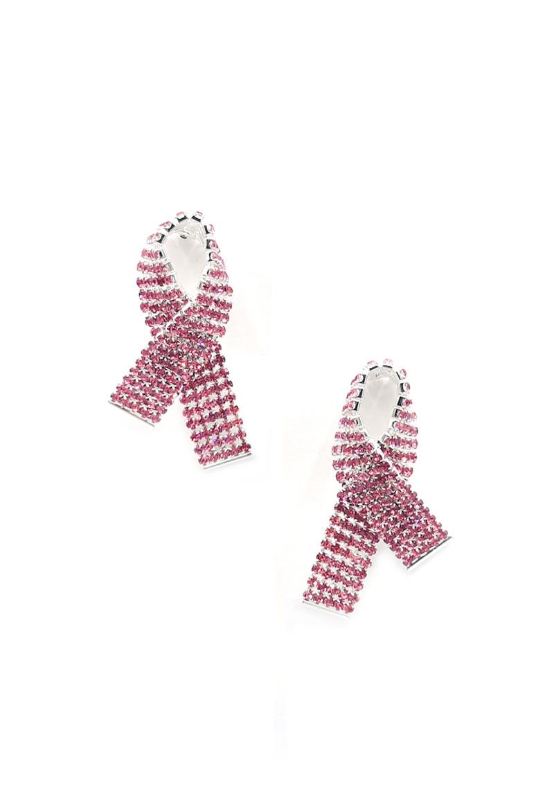 RHINESTONE BREAST CANCER AWARENESS BOW EARRING