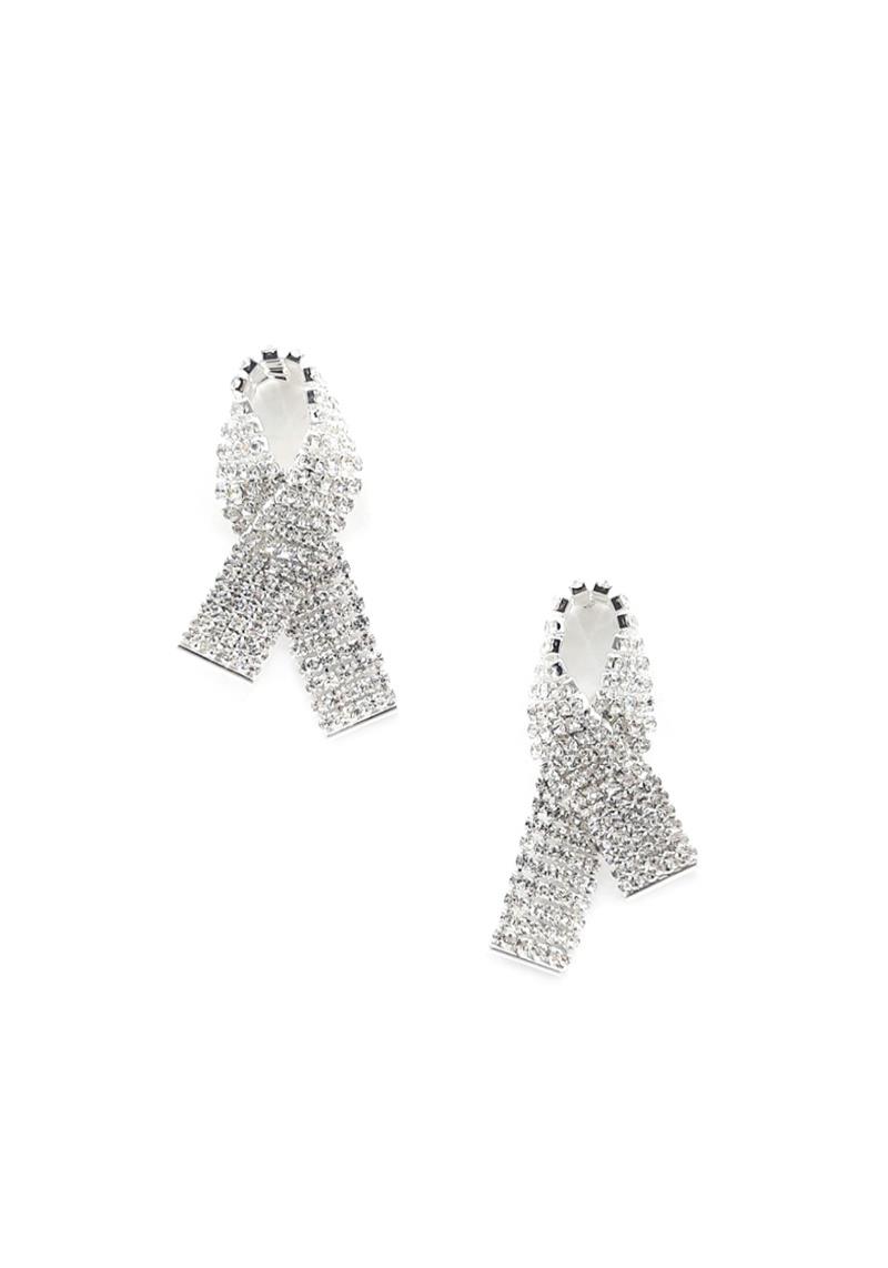 RHINESTONE BREAST CANCER AWARENESS BOW EARRING