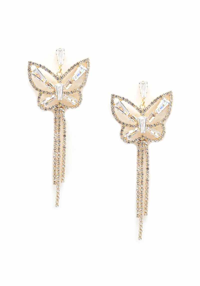 RHINESTONE BUTTERFLY TASSEL DANGLE EARRING