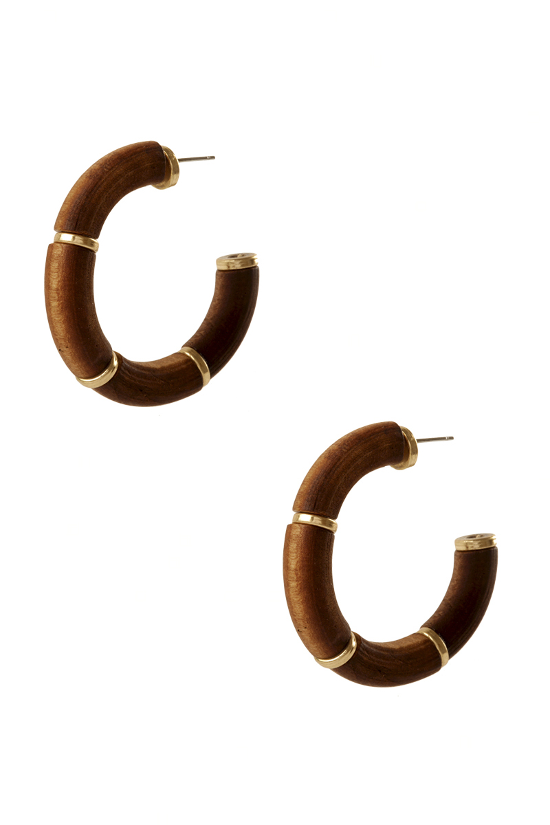 WOOD BEAD HOOP EARRING