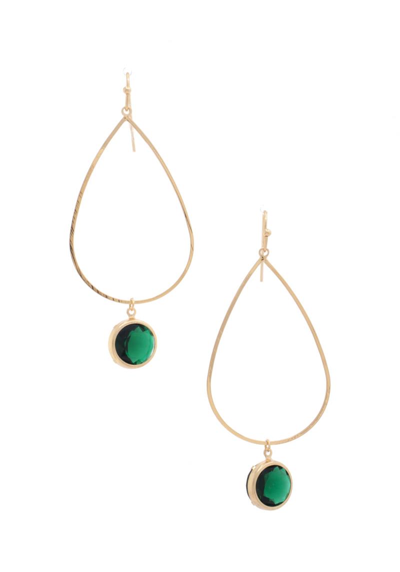 HAMMERED THIN METAL STONE CHARM EARRING