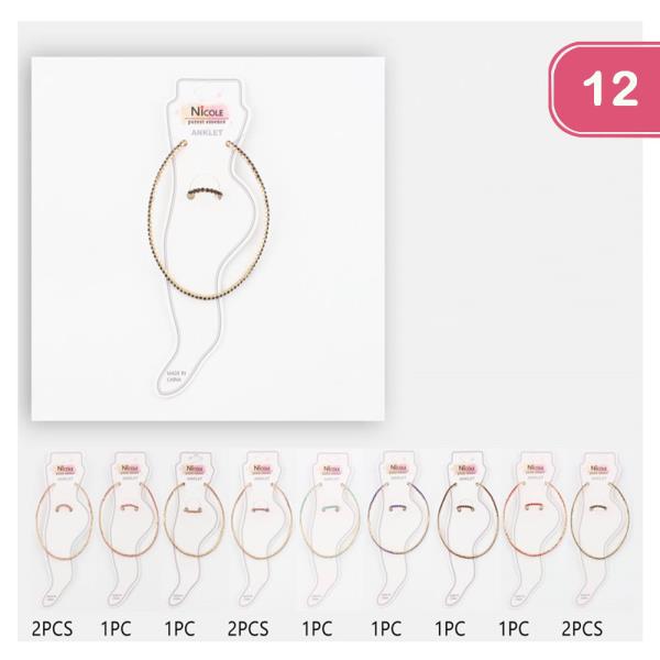 RHINESTONE ANKLET AND TOE RING SET (12 UNITS)