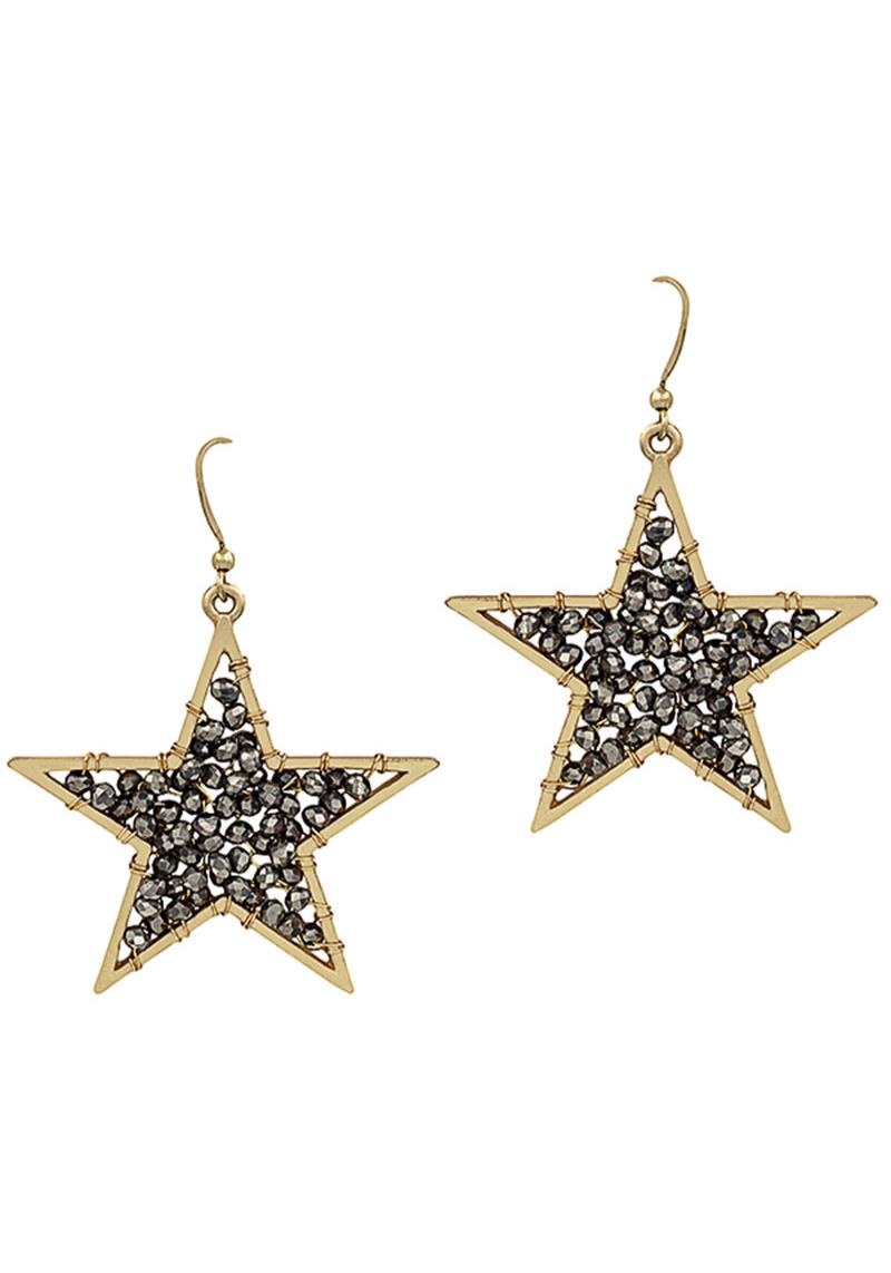 STYLISH BEADED STAR DANGLE EARRAING