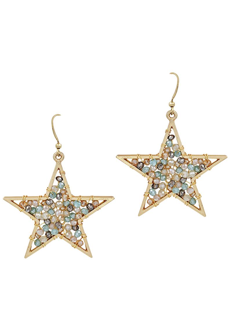STYLISH BEADED STAR DANGLE EARRAING