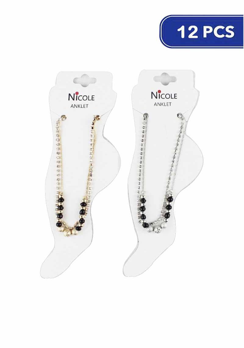 RHINESTONE DOUBLE LAYER BALL DESIGN ANKLET (12 UNITS)