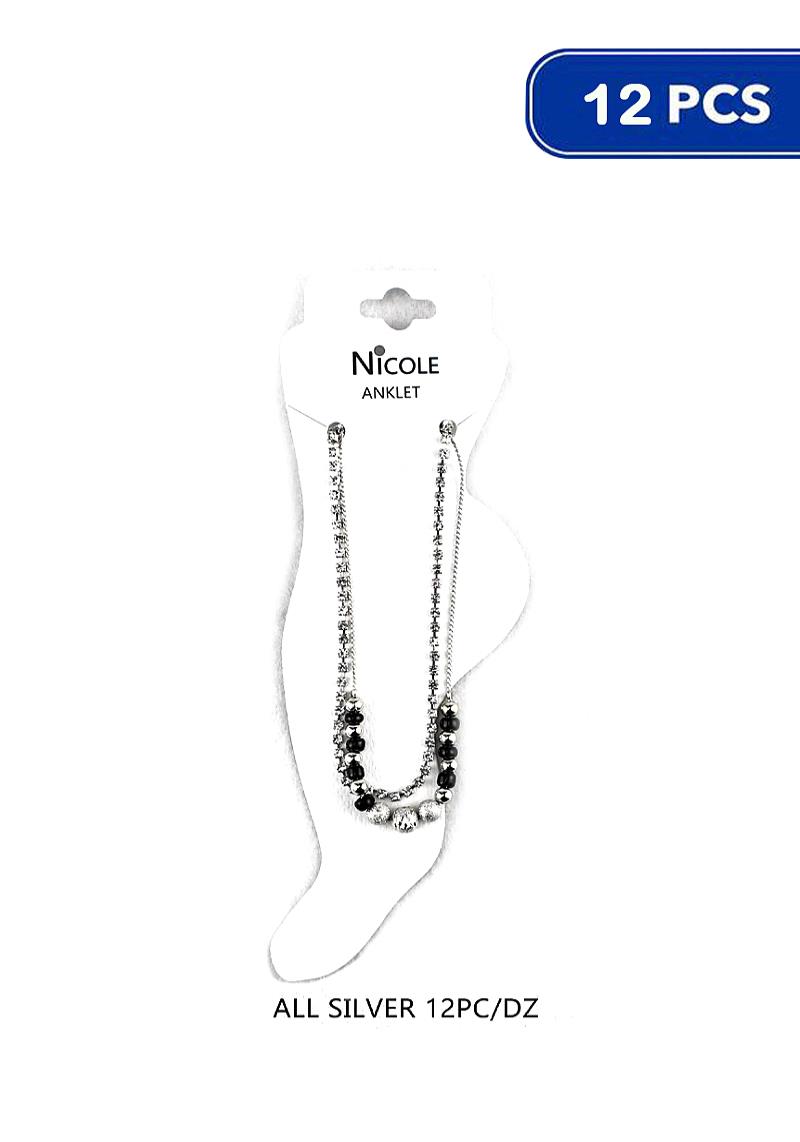 RHINESTONE DOUBLE LAYER BALL DESIGN ANKLET (12 UNITS)