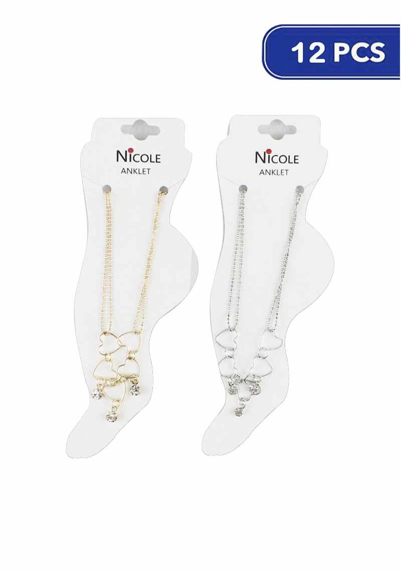 FASHION HEART METAL CHAIN ANKLET (12 UNITS)