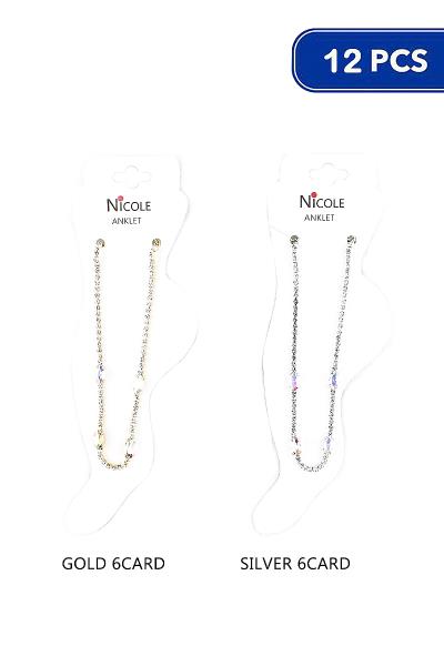 STYLISH CRYSTAL HOLOGRAM STONE RHINESTONE ANKLET (12 UNITS)