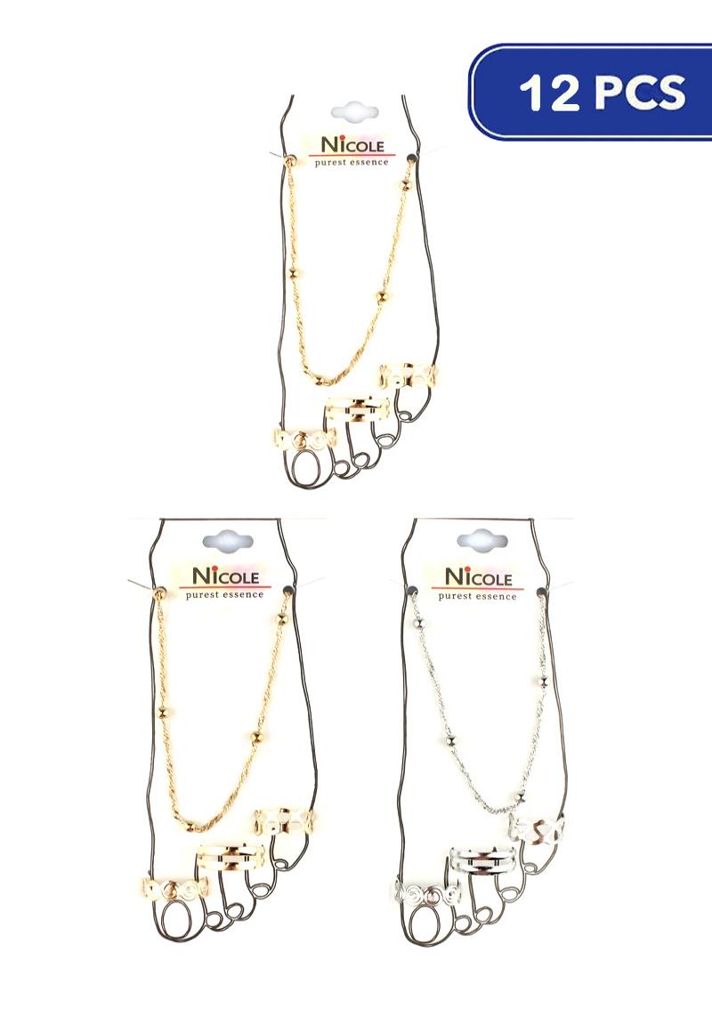 FASHION METAL TOE RING AND CHAIN BEAD ANKLET SET (12 UNITS)