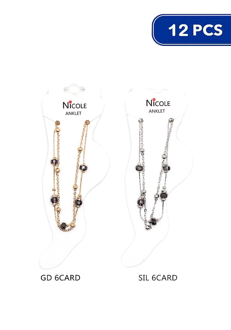CRYSTAL BEAD LAYERED ANKLET (12 UNITS)