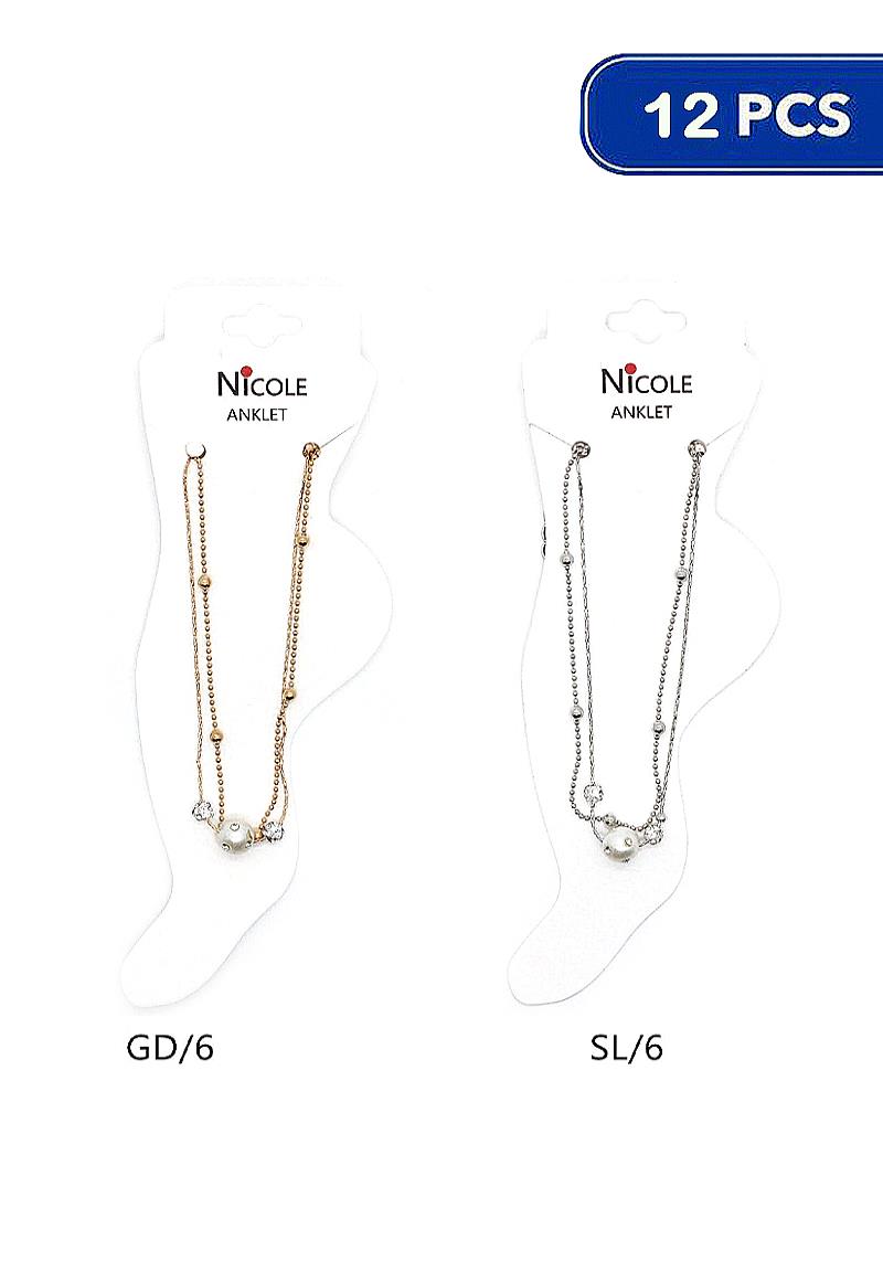 CRYSTAL CHAIN BEAD BALL DOUBLE LAYER ANKLET (12 UNITS)