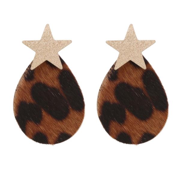 TEARDROP LEOPARD STAR EARRING