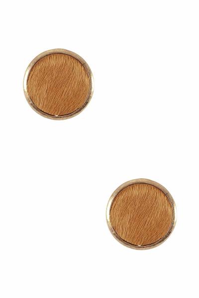 METAL ROUND HAIR CALF STUD EARRING