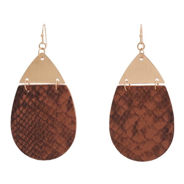 LEATHER METAL TEARDROP DANGLE EARRING