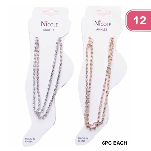 FASHION RHINESTONE LAYERED CHAIN ANKLET (12 UNITS)