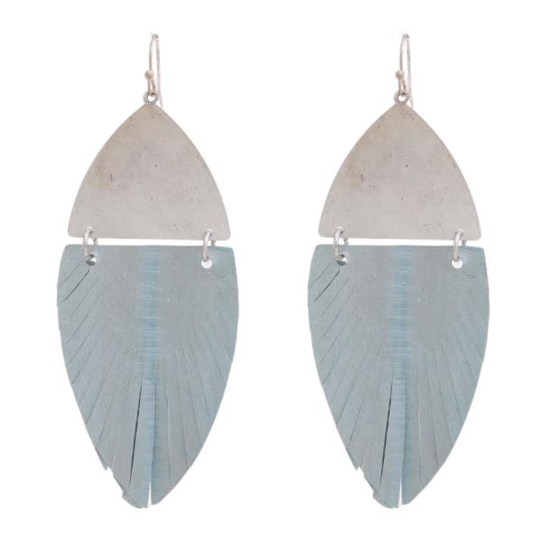 LEATHER METAL TEARDROP DANGLE EARRING