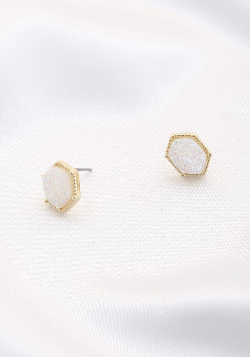 DRUZY STONE HEXAGON SHAPE POST EARRING