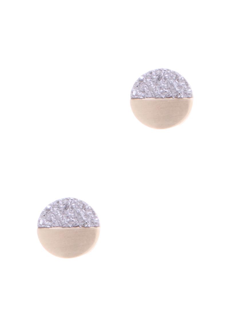 METALLIC DRUZY HALF MOON STUD EARRING