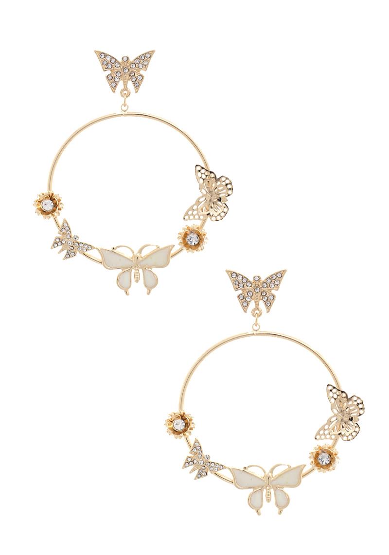 RHINESTONE BUTTERFLY CHARM POST DROP EARRING