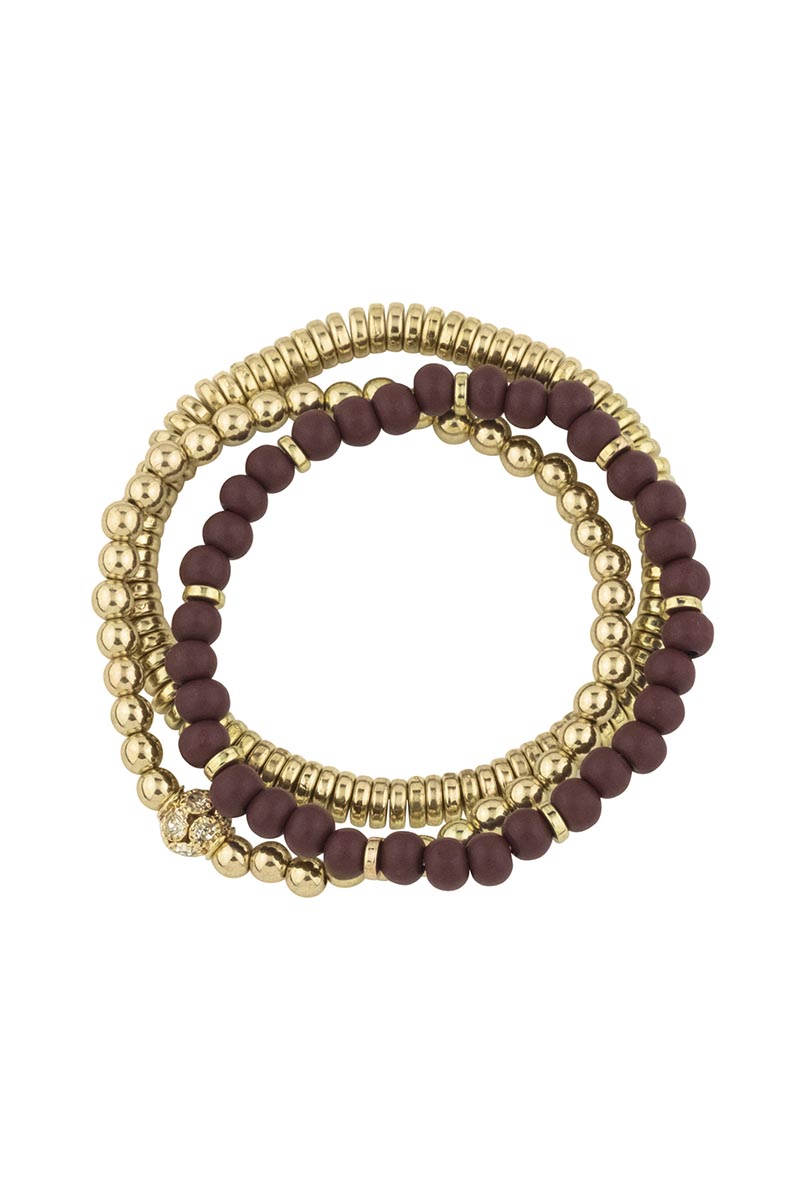 WOOD METAL PAVE STRETCH BRACELET SET