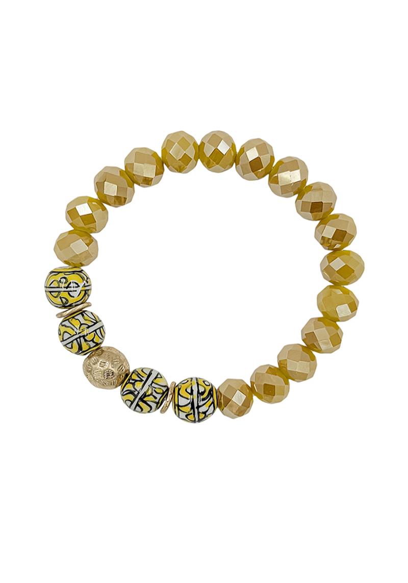 CERAMIC CRYSTAL BEAD STRETCH BRACELET