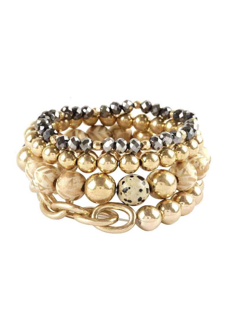 FASHION CRYSTAL METAL BEAD STRETCH BRACELET