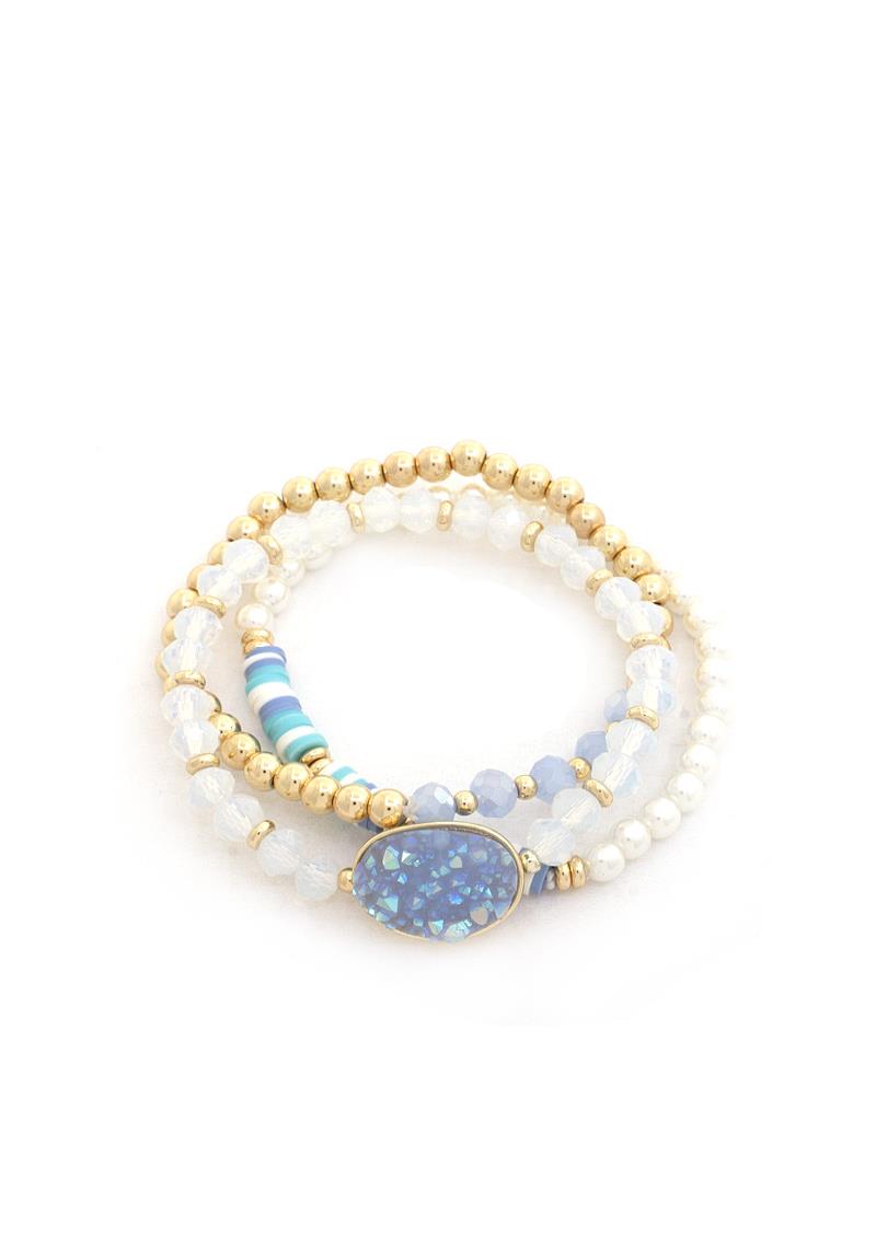FAUX DRUZY STONE BEADED BRACELET SET
