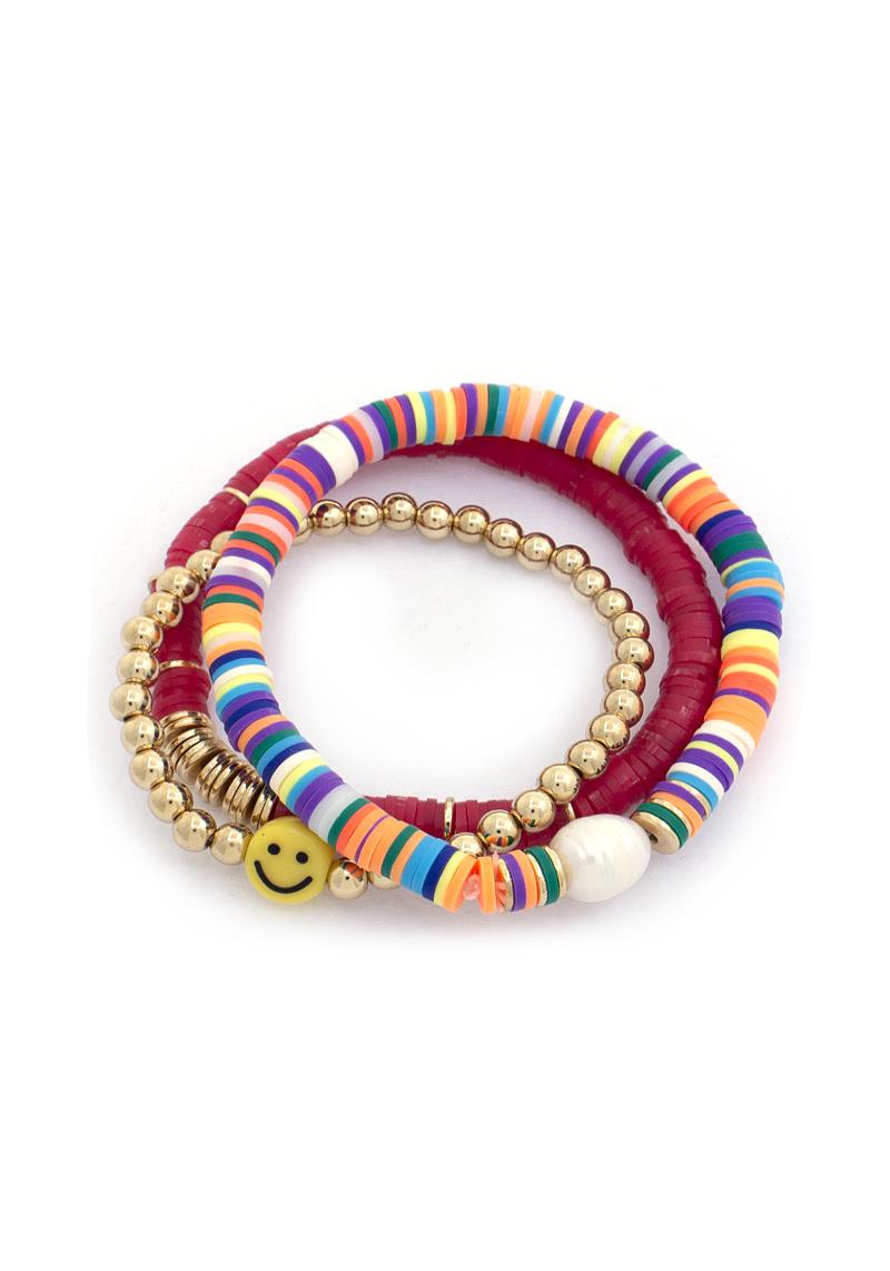 HEISHI DISK BEAD HAPPY FACE BRACELET SET