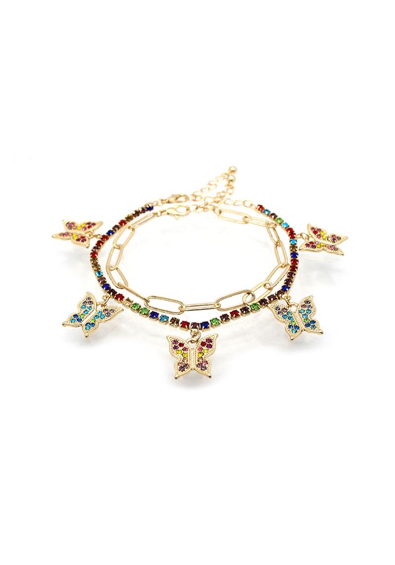 FASHION TRENDY DOUBLE LAYER RHINESTONE BUTTERFLY BRACELET