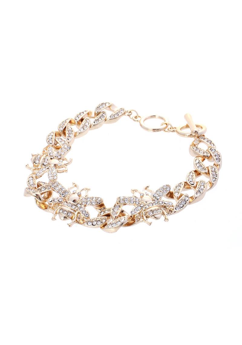 RHINESTONE LINK CHAIN TRIPLE BEE BRACELET