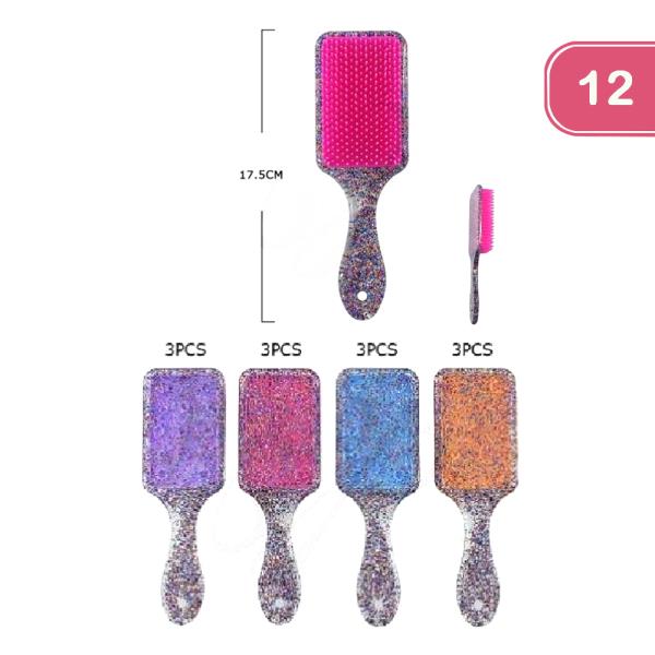 RECTANGLE GLITTER HAIR BRUSH (12 UNITS)
