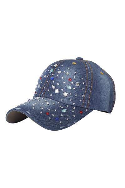 DENIM CRYSTAL STONE STUDDED BALL CAPS