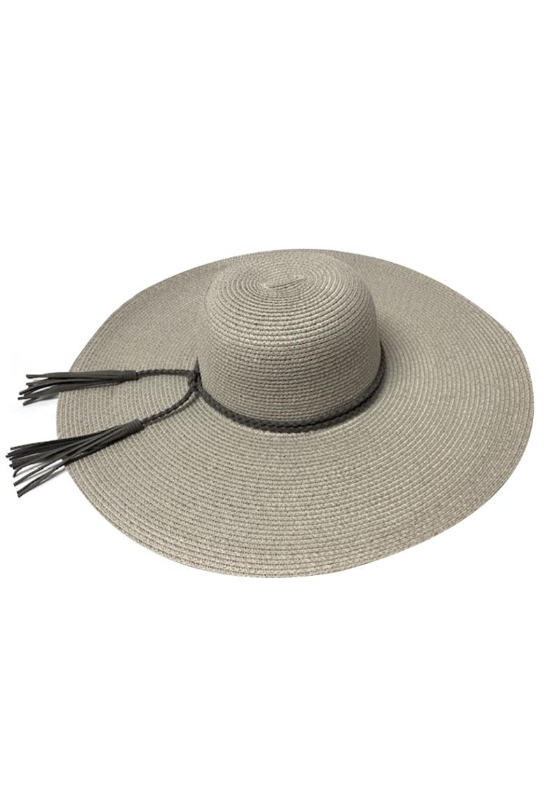 FASHION STRAW SUEDE LEATHER STRAP SUN HAT
