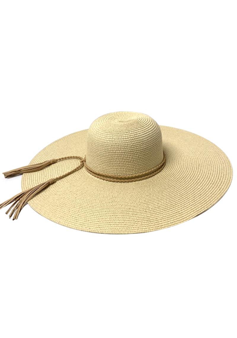 FASHION STRAW SUEDE LEATHER STRAP SUN HAT