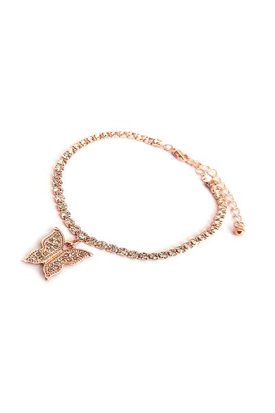 TRENDY MULTI RHINESTONE BUTTERFLY DANGLE ANKLET