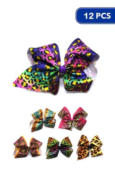 MULTI COLOR LEOPARD HAIR BOW PIN 12 PC