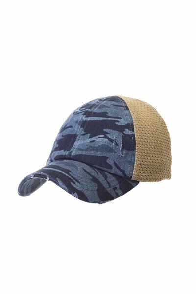 WASHED CAMOUFLAGE PONY CAP WITH STRETCH MESH