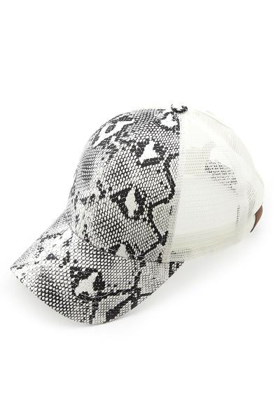 SNAKE PATTERN PONY TRUCKER CAP WITH MESH