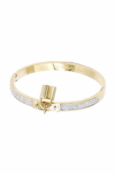 STAINLESS STEEL RHINESTONE METAL LOCK HINGE BRACELET