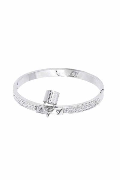 STAINLESS STEEL RHINESTONE METAL LOCK HINGE BRACELET