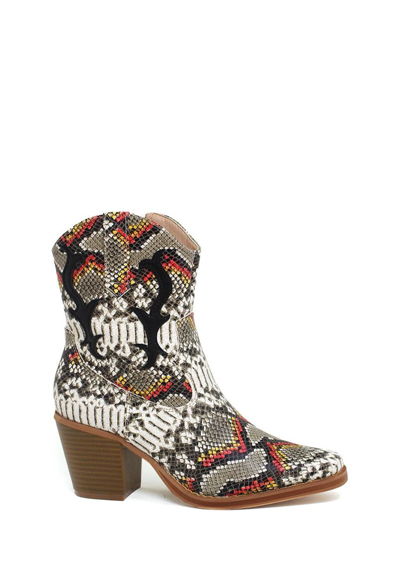 COWGIRL SNAKE AND PLAIN LEATHER STYLE WITH HEEL BOOTIE