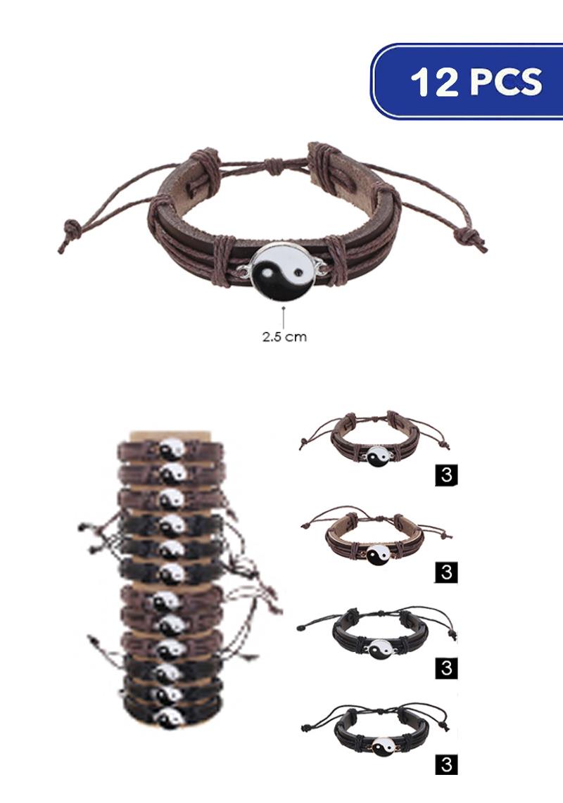 FASHION YIN AND YANG LEATHER BRACELET (12 UNITS)