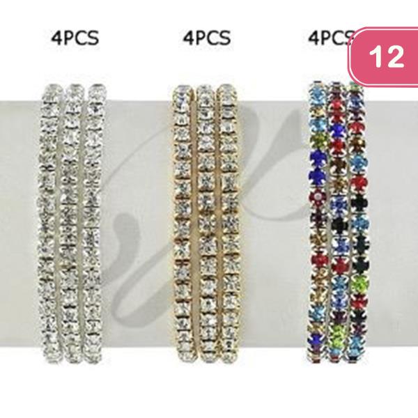 RHINESTONE METAL 3 PAIR BRACELET SET (12 UNITS)