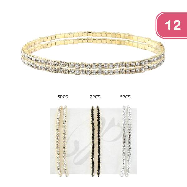 RHINESTONE METAL 2 PAIR BRACELET SET (12 UNITS)