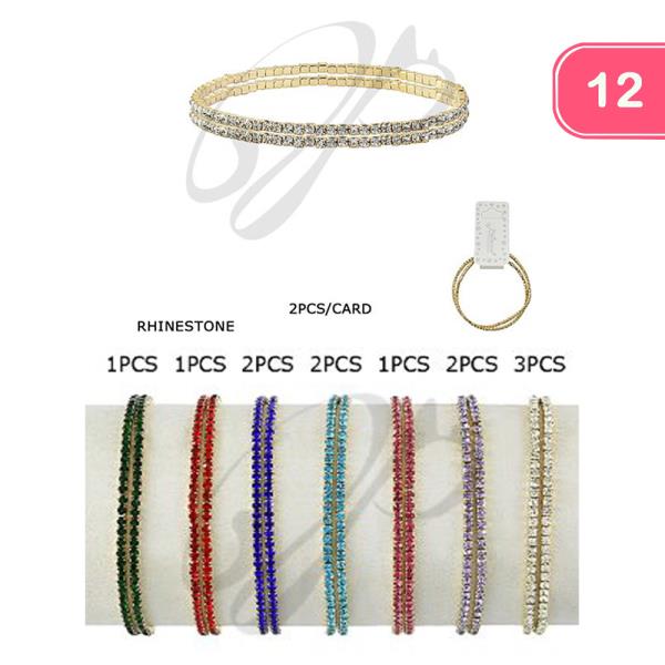 RHINESTONE METAL 2 PAIR BRACELET SET (12 UNITS)